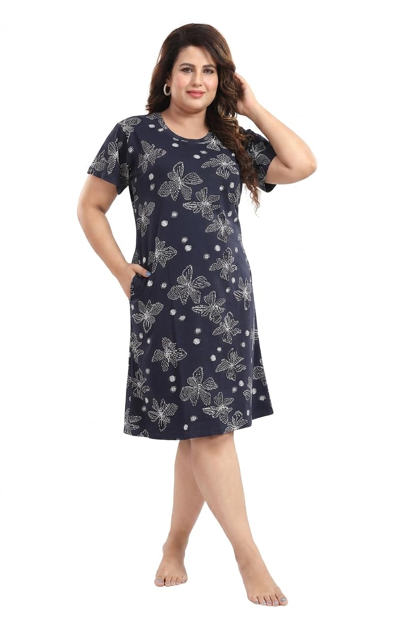 Women's Heart and Polka Dots Printed Knee Length Plus Size Plus Size Nightdress Nighty || Casual Dress-image-29