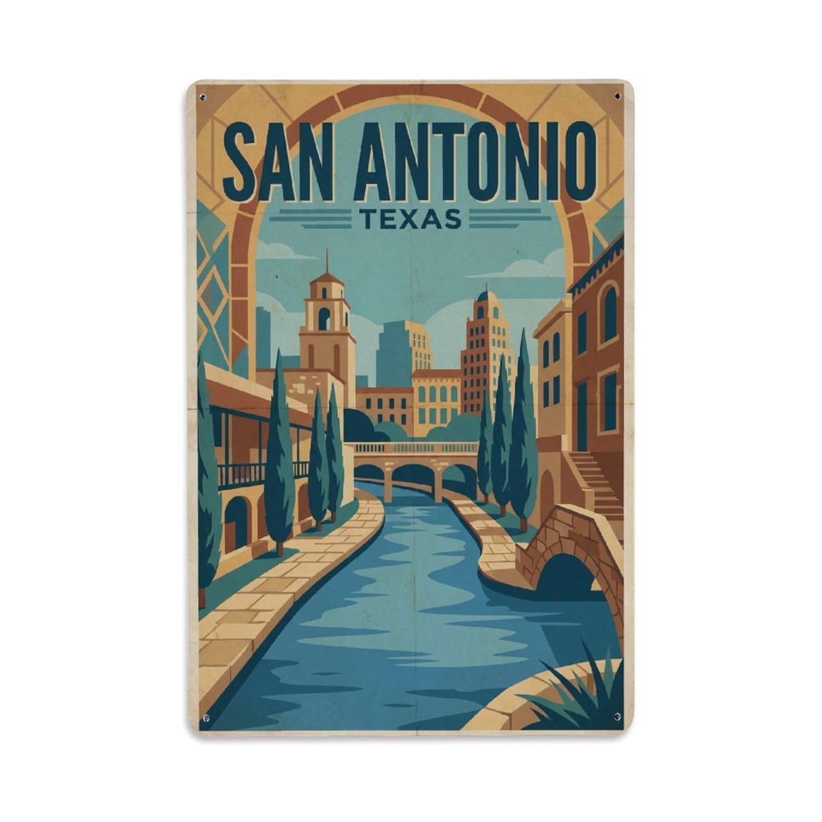 Xanthor Style Retro Travel Usa San Antonio Metal Tin Sign