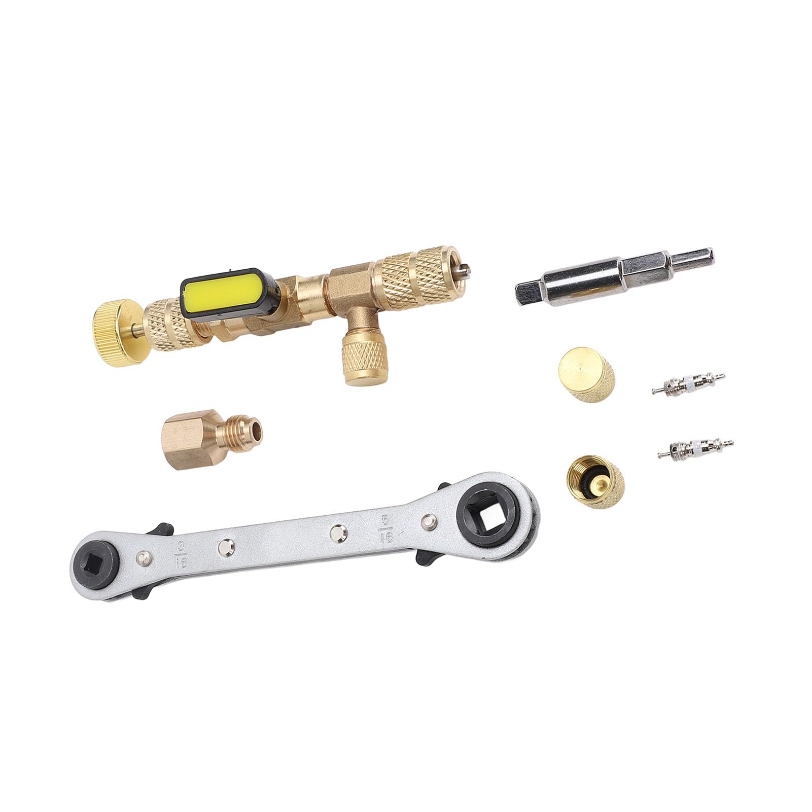 Outil de retrait de noyau de valve avec double taille SAE 1/4" et 5/16" Outil d'installation de retrait de noyau de valve pour système AC R22 R12 R407 R410 R404 R32 (Multifonctionnelle)