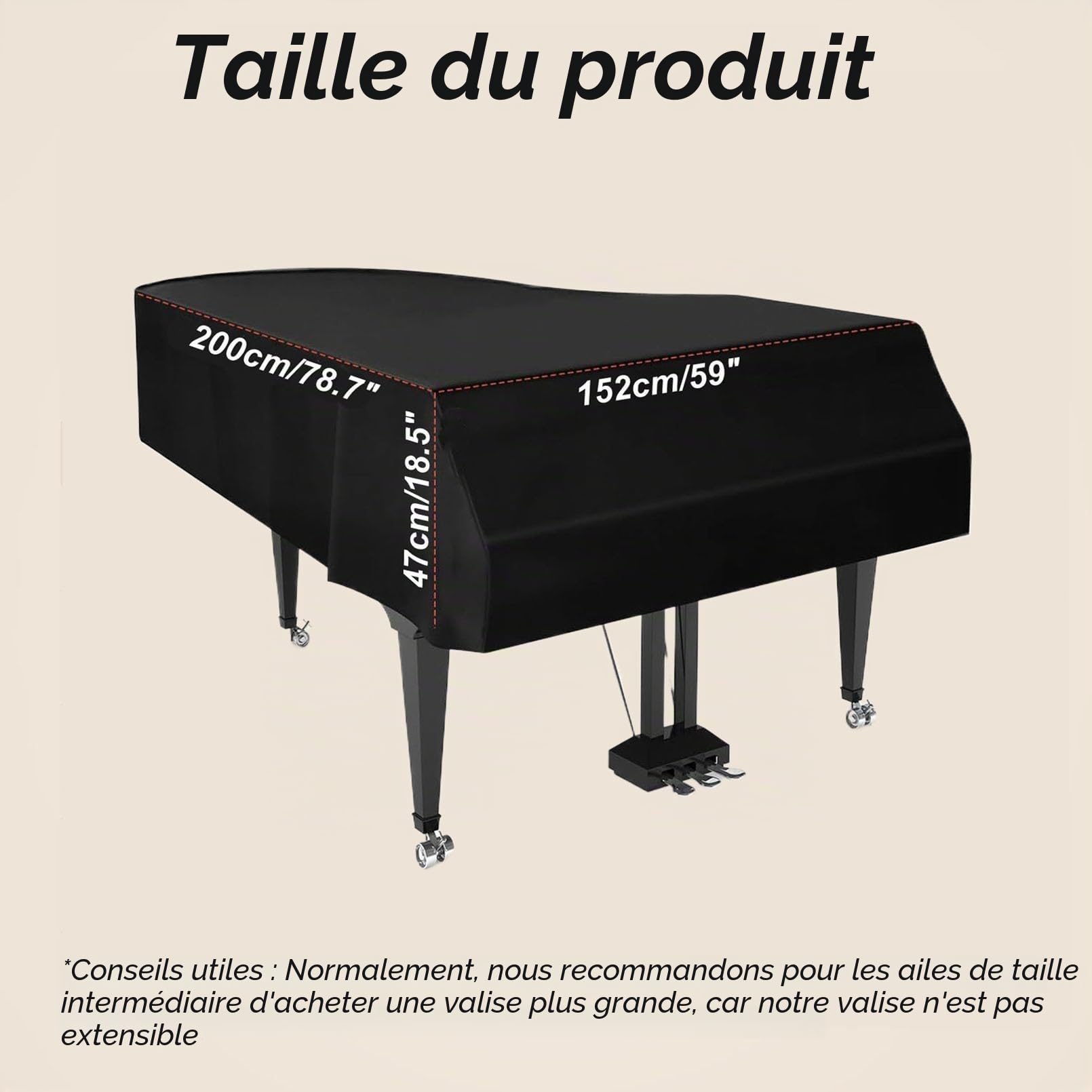 Cutfouwe Couverture de Piano à Queue,Noir,200cm