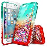 iPhone 6S Case, iPhone 6 Case with Tempered Glass Screen Protector for Girls Women Kids, NageBee Glitter Liquid Waterfall Floating Diamond Durable Moving Quicksand Clear Cute Phone Case -Teal/Candy