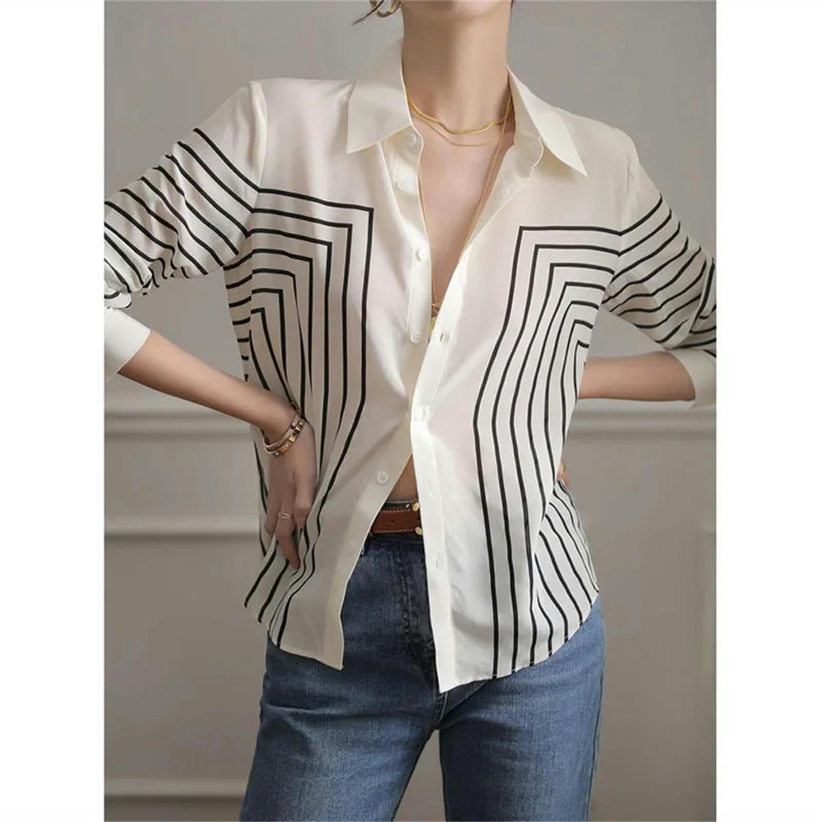 Camicia Abbottini con Abbottini A Strisce Sciolte di Abbigliamento da Donna Top Casual Match Office Lady Blouse