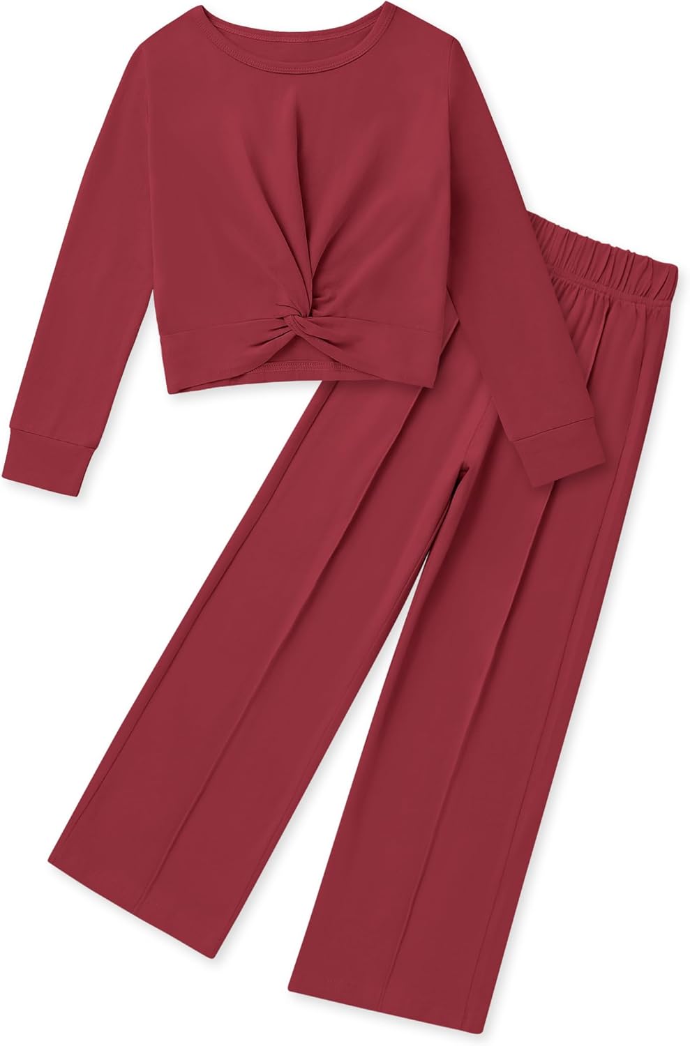 Girls Fall Outfits Fashion Solid Long Sleeve Twist Crop Tops and Wide Leg Pants Girls Clothing Set