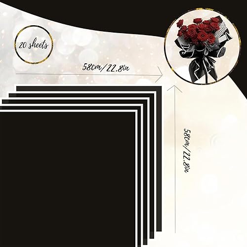 Miniatura 2 de Gloreyan 20 hojas de papel de regalo de flores con borde dorado, ramo de floristería, ramo de flores frescas, envoltura impermeable, caja de regalo,