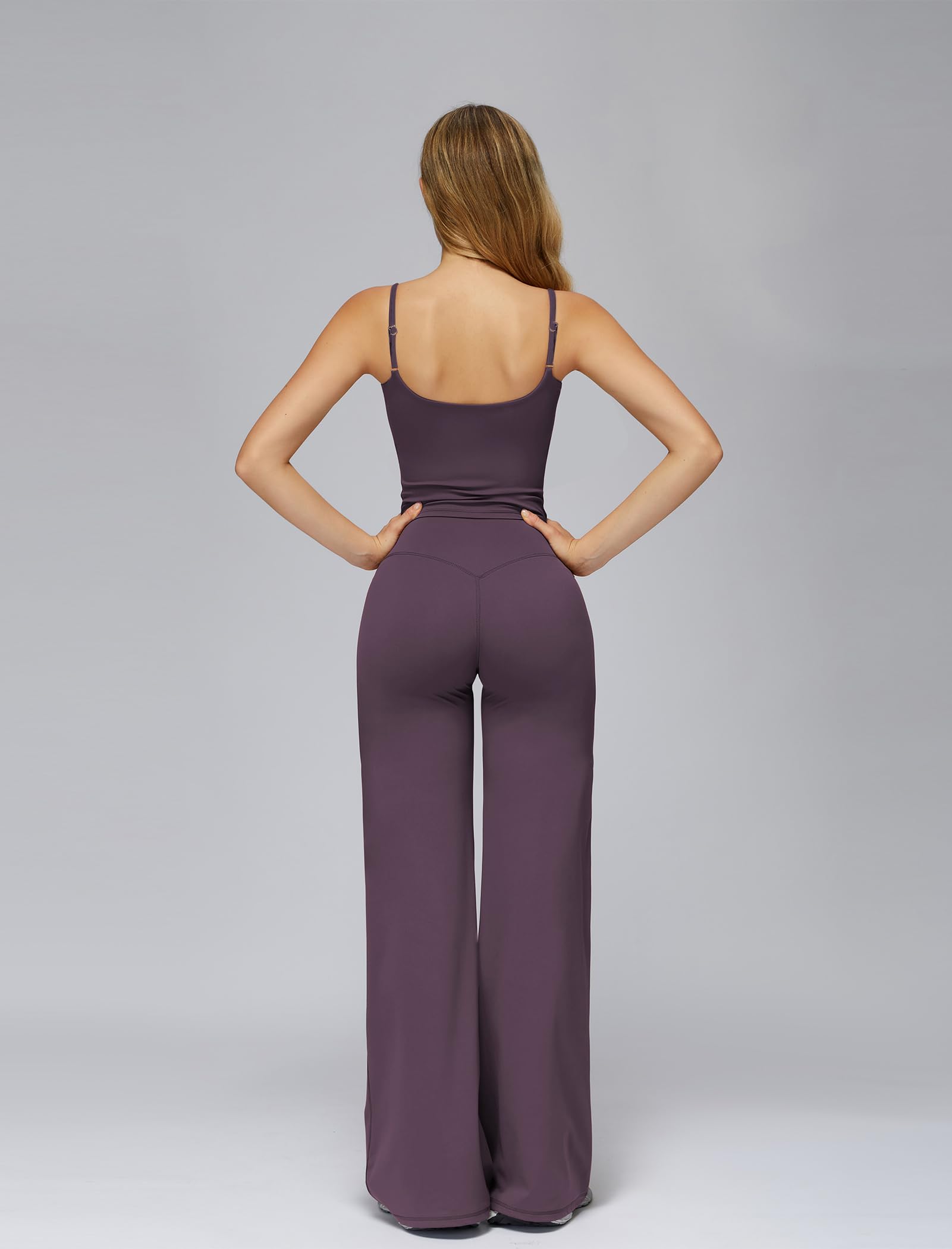 Odizli Conjunto de deporte para mujer, camiseta de espaguetis con sujetador integrado + cintura alta pierna ancha, leggings para fitness, gimnasio, yoga