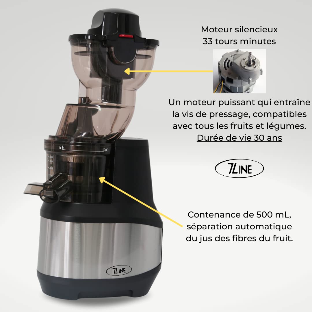 Extracteur de jus/Centrifugeuse Professionnelle 7Line - Compatible avec tous les fruits et légumes - Noir brillant