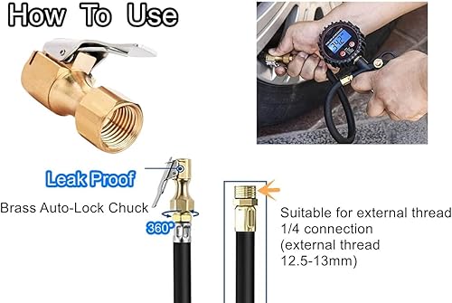 Miniatura 4 de XYWZV Portabrocas de aire de latón resistente con adaptador de clip boquilla de aire recta de flujo abierto portabrocas de neumático FNPT de 14