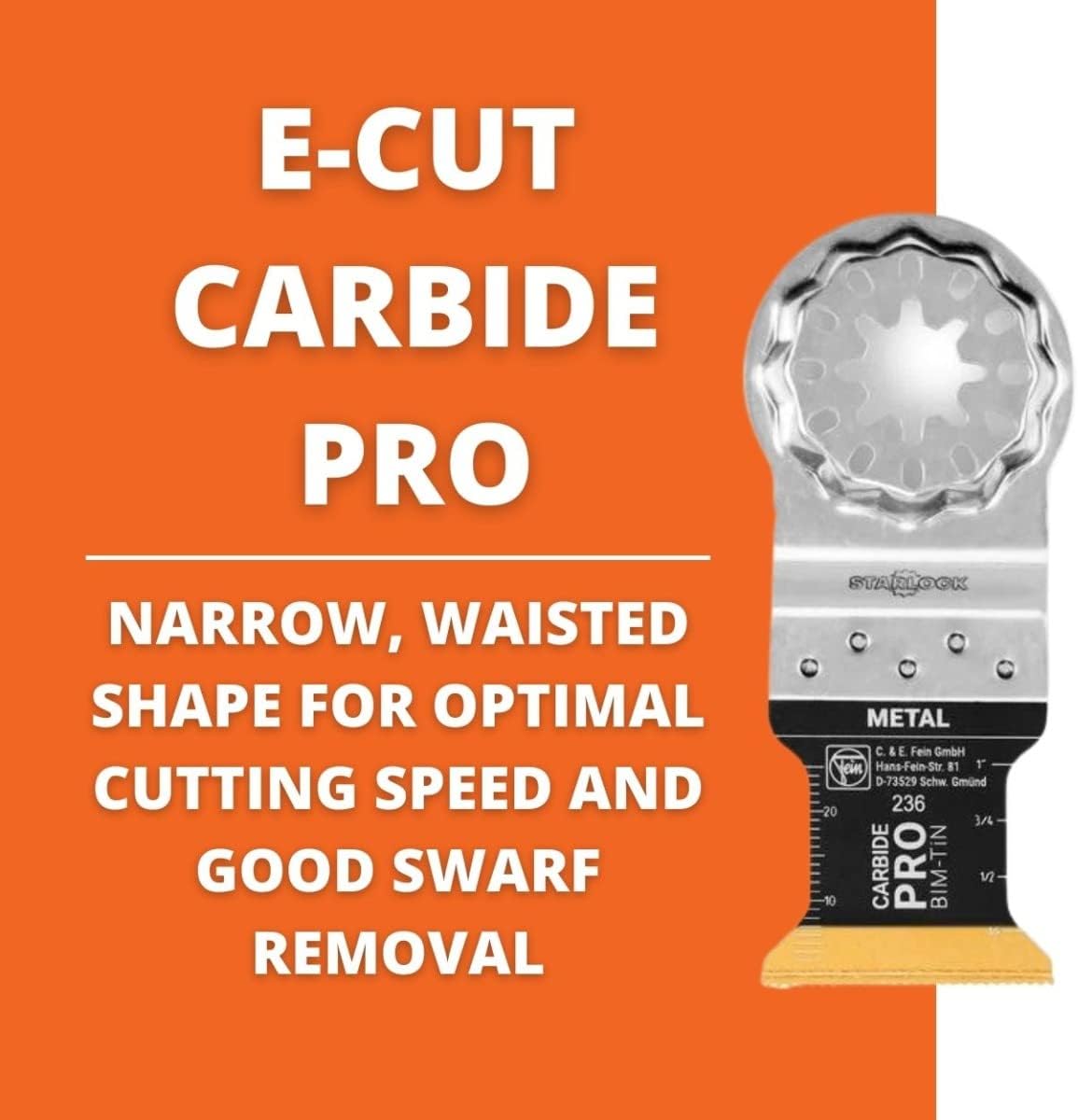 Fein Starlock E-Cut Carbide Pro Saw Blade - Precision Cutting for Hard Metals, Tempered Screws and Abrasive Materials, TiN Coated, 1-1/4" Width, 1-5/8" Length, 10-Pack - 63502236290