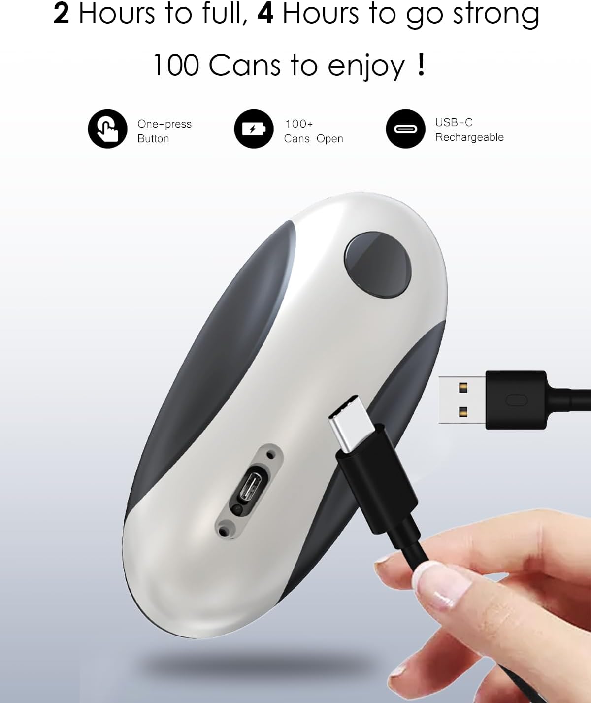 Rechargeable Electric Can Opener - One Touch Automatic, Hands Free Operation Easy Grip for Seniors & Arthritis, Works with All Cans - Cordless, No Sharp Edges