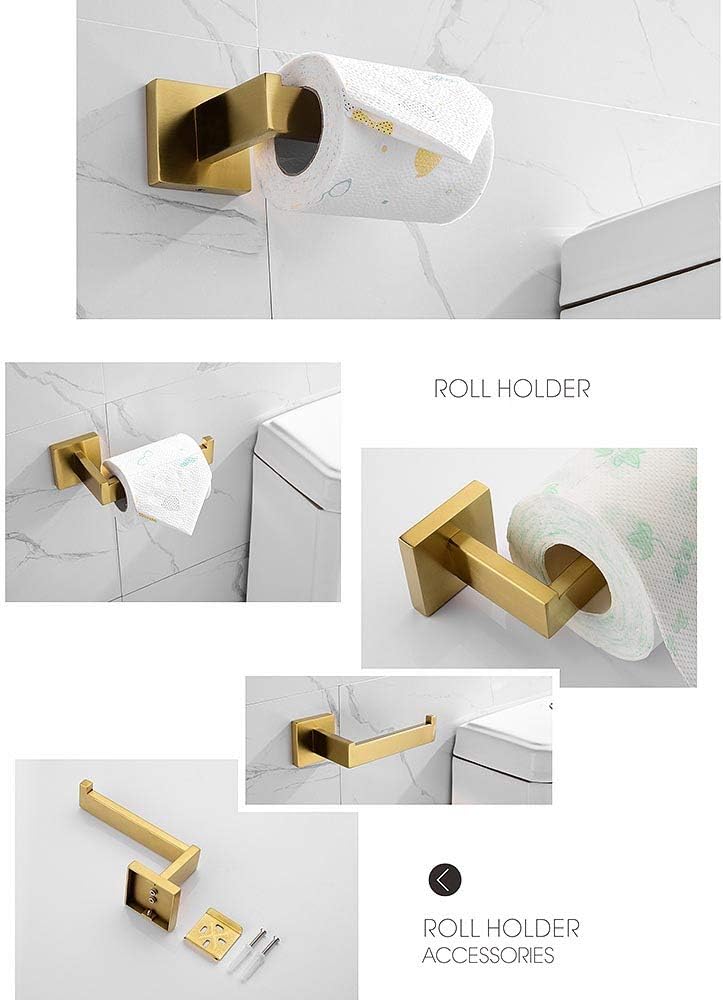 Toilet Paper Holder Wall Mounted Brass Brushed Gold Finish Bathroom Accessories Modern Toilet Paper Roll Holder Bar Without Cover