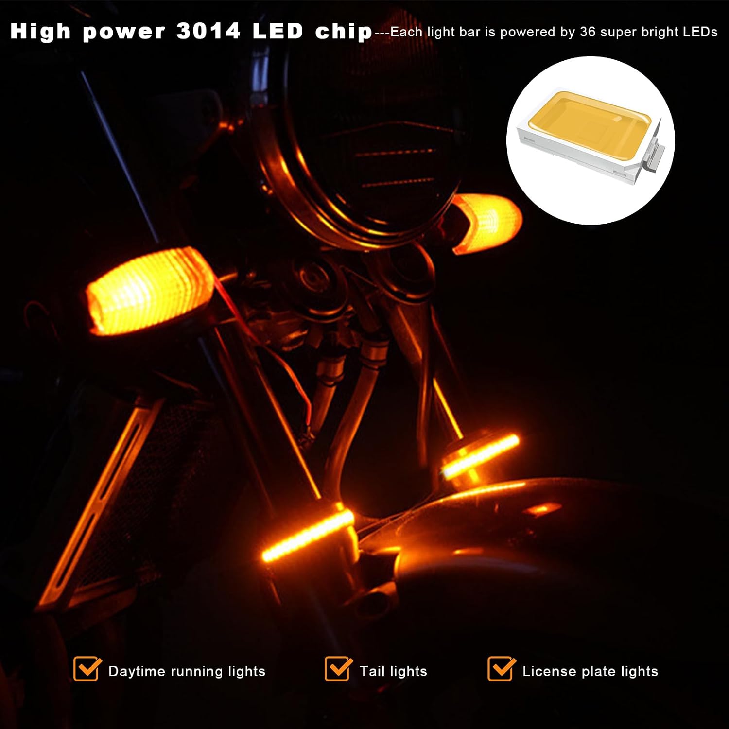 2PCS Motorcycle LED Turn Signal Light, Flexible Switchback Dual-Color DRL Daytime Running Light, Waterproof Adjustable LED Fork Turn Signal Blinkers Strip for Motorbike