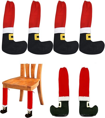 4 calcetines divertidos de Navidad para muebles, calcetines de mesa de elfos de Navidad, fundas para patas de silla, protectores de suelo para