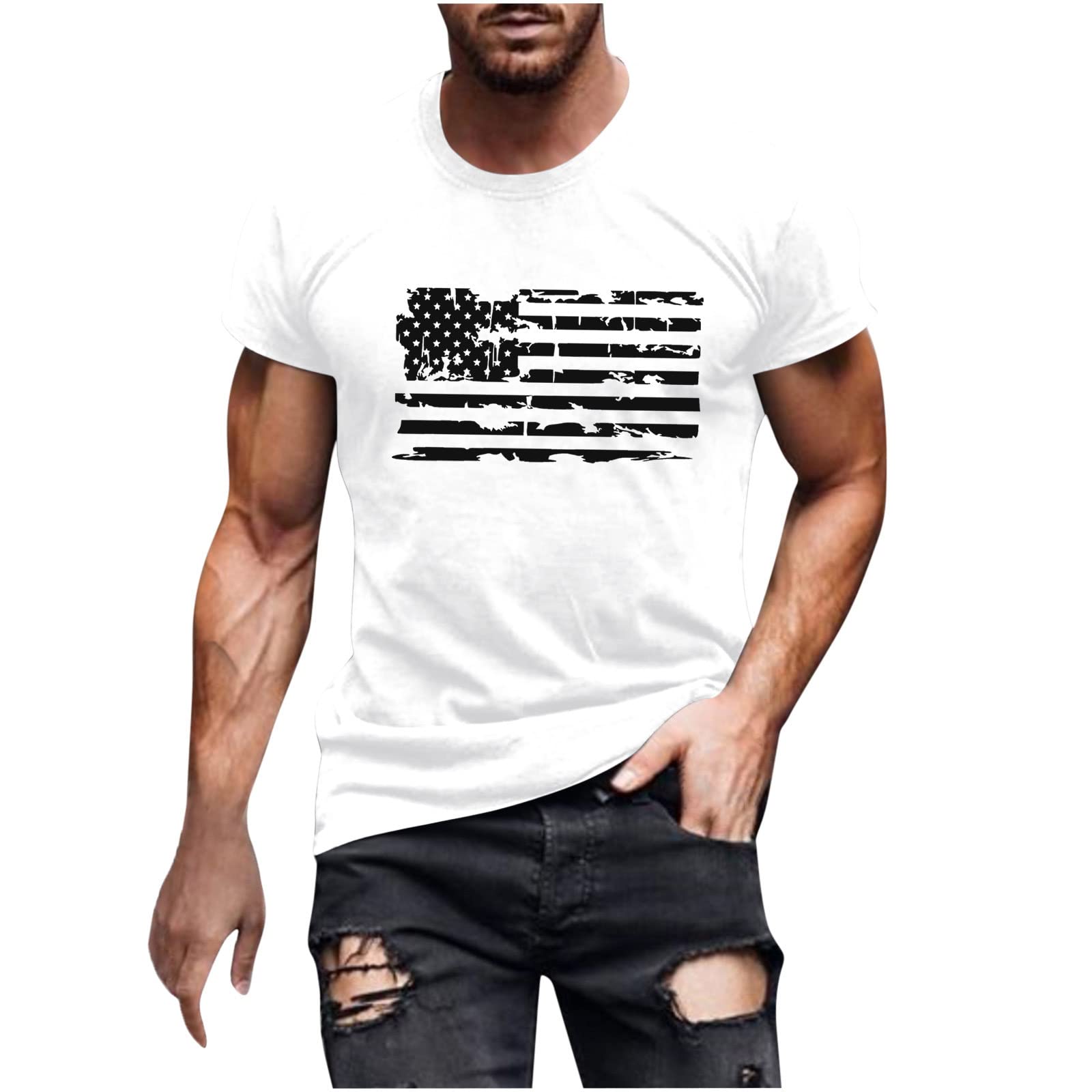 Men's American Flag Patriotic T-Shirts USA 4th of July 3D Print Summer Casual Loose Short Sleeve Shirts Tops for Men