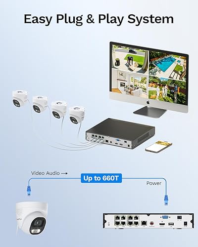 Miniatura 7 de LongPlus Sistema inteligente de cámara de seguridad para el hogar de 12MP 8CH, 4 cámaras IP PoE con cable para exteriores con detección de Blanco