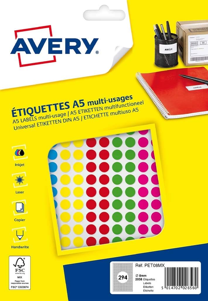AVERY Zweckform 3013 Lot De 416 Pastilles De Marquage Autocollantes (diamètre 8 Mm, Pastilles Adhésives Sur 4 Feuilles, Autocollants à Points Pour Codage Couleur, Autocollants Ronds Pour Calendrier