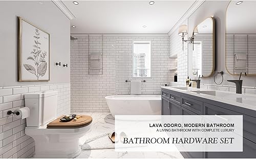 Miniatura 8 de Lava Odoro - Juego de accesorios de baño de oro cepillado de 5 piezas, juego de toallero dorado para toallas, juego de toallero de acero inoxidable