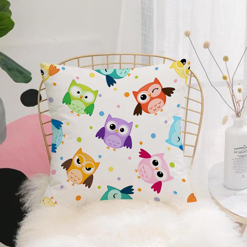 HYOSXW Cushion Cover,Throw Pillow Case Home Decorative for Living Room Bedroom Sofa Chair 16X16 Inch,Nursery, Dotted Background, Colorful Owls, Various Facial Expressions, Angry, H,Pillowcase 40X40cm