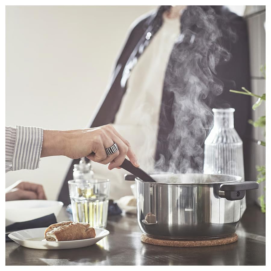 Image of MIDDAGSMAT Stainless Steel Pot with Glass Lid, 3 L, Induction Compatible, Dishwasher-Safe, Steam Vent, Stackable Design, Fast Heating Base