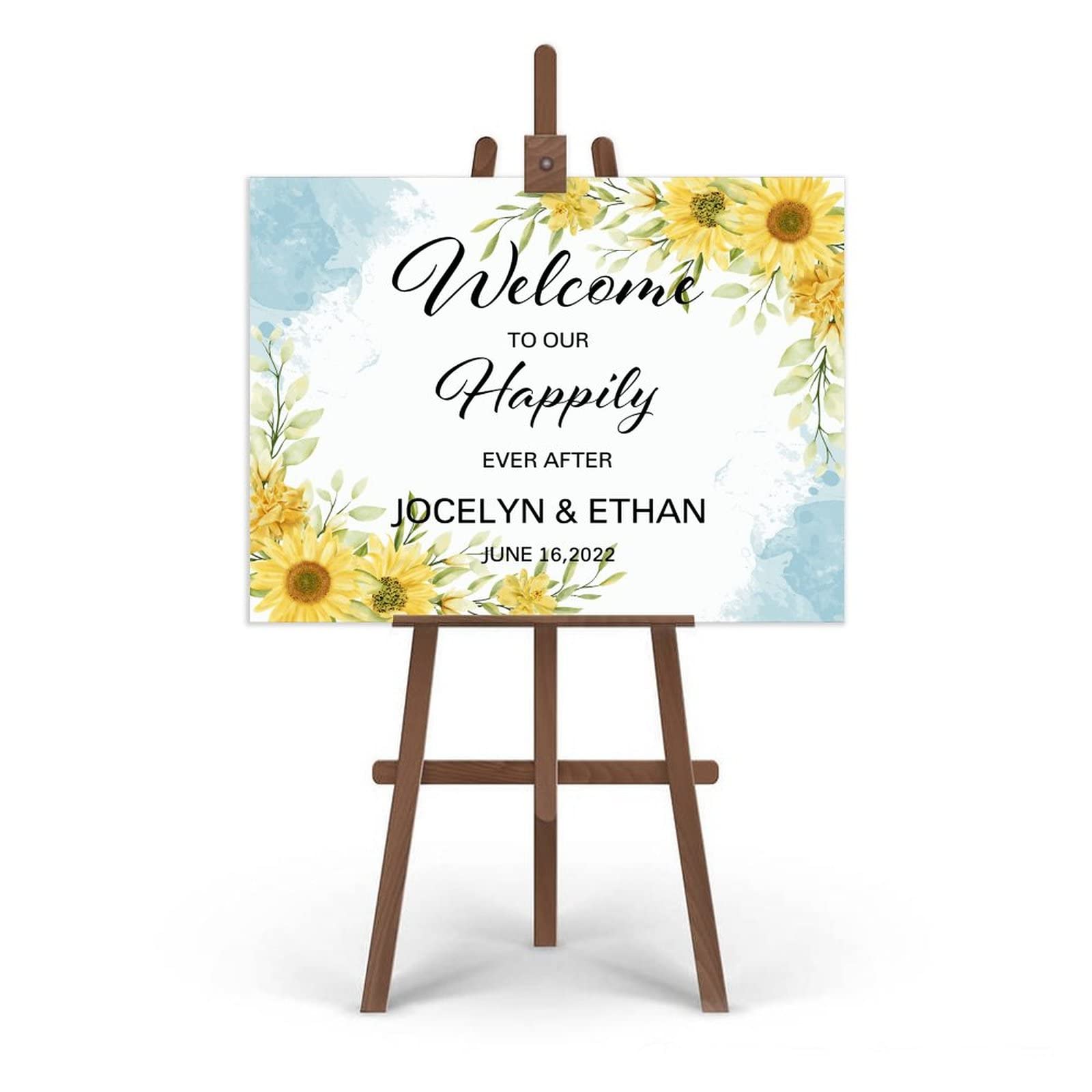 Welcome to Our Happily Ever After Wedding znak powitalny spersonalizowana drewniana tablica elegancka romantyczna słoje drewna spersonalizowany znak ślubny na ceremonię przyjęcia weselnego zaręczyny