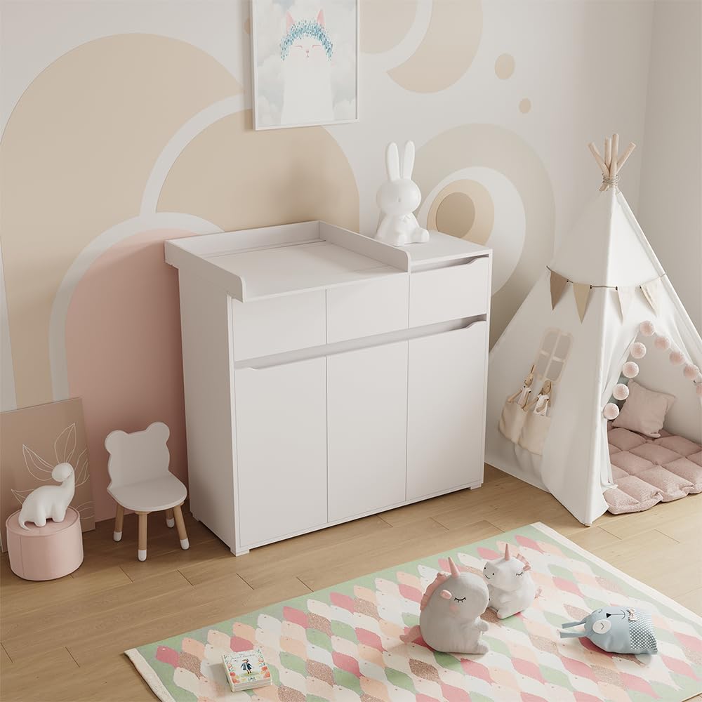 Oskar-Store Vicco Wickelaufsatz, Weiß, 80 x 76 cm für die Kommode, zur sicheren Befestigung auf handelsüblichen Kommoden