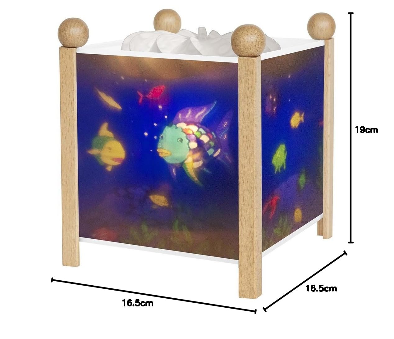 Trousselier - Regenbogenfisch - Nachtlicht - Magische Laterne - Ideales Geburtsgeschenk - Farbe Holz natur - animierte Bilder - beruhigendes Licht - 12V 10W Glühbirne inklusive - EU Stecker