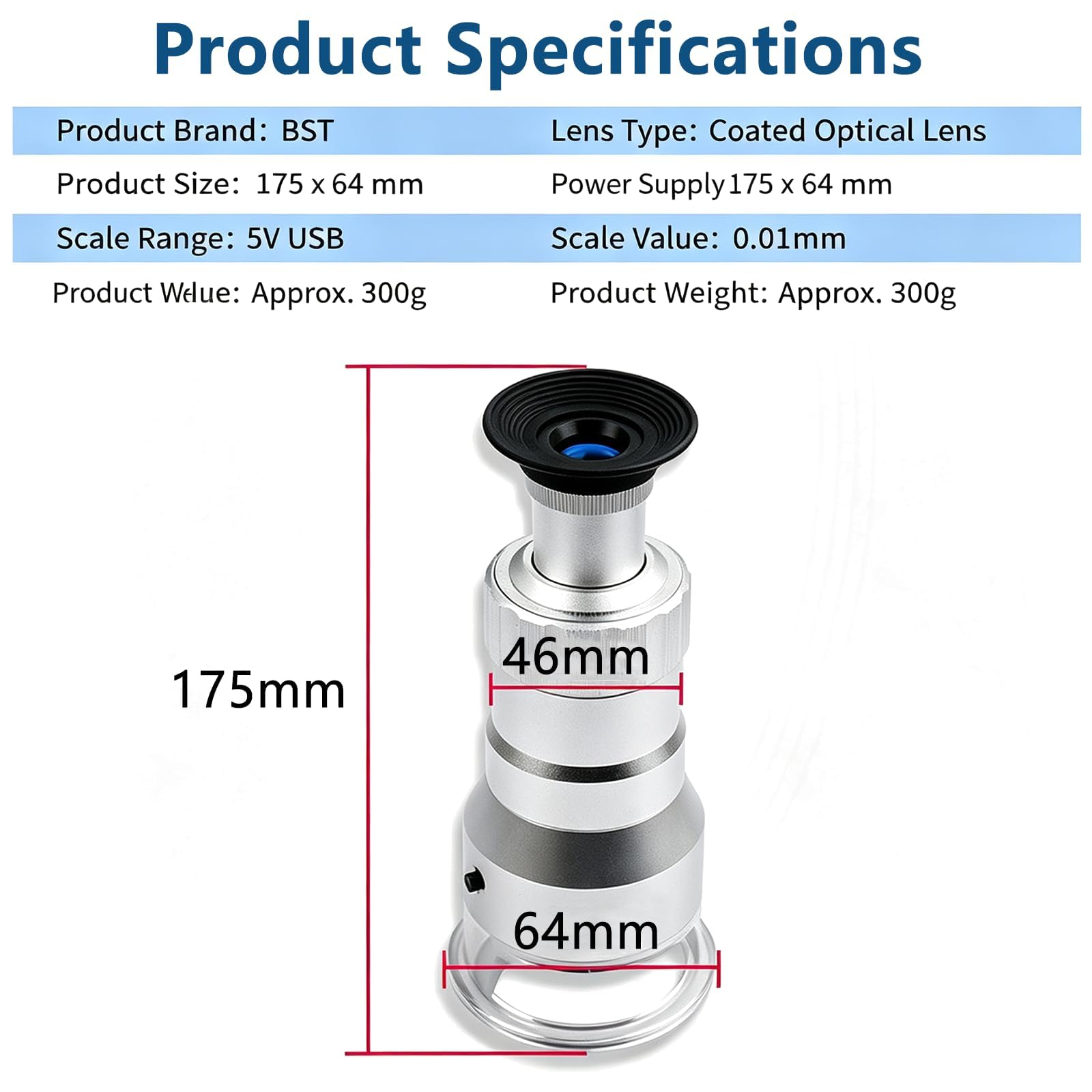 Lupa De Mano 60x/100x, Lupa De Joyería HD con Luz, 4 Luces Led De Relleno, Escala Incorporada, para Inspeccionar Gemas, Monedas Y Observar Sellos. 60x