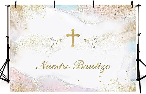 Miniatura 2 de MEHOFOND Telón de fondo de 7 x 5 pies Nuestro Bautizo púrpura Mi bautismo fotografía fondo para niñas y niños Paloma de la Paz Crucifixión Guilter