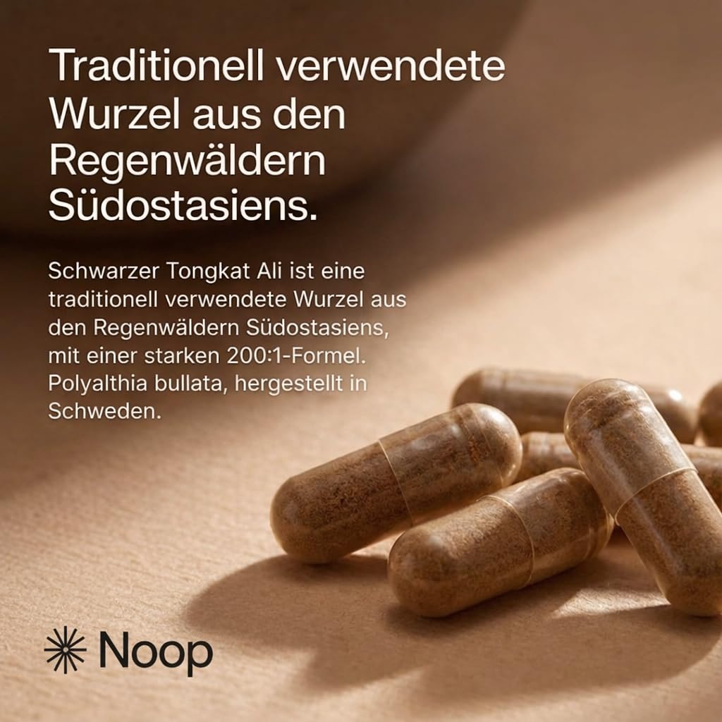 NOOP Schwarzer Tonkat 500 mg Kapseln – Premium Pflanzenextrakt aus Schweden, 200:1 Wurzelextrakt, 90 vegane Kapseln