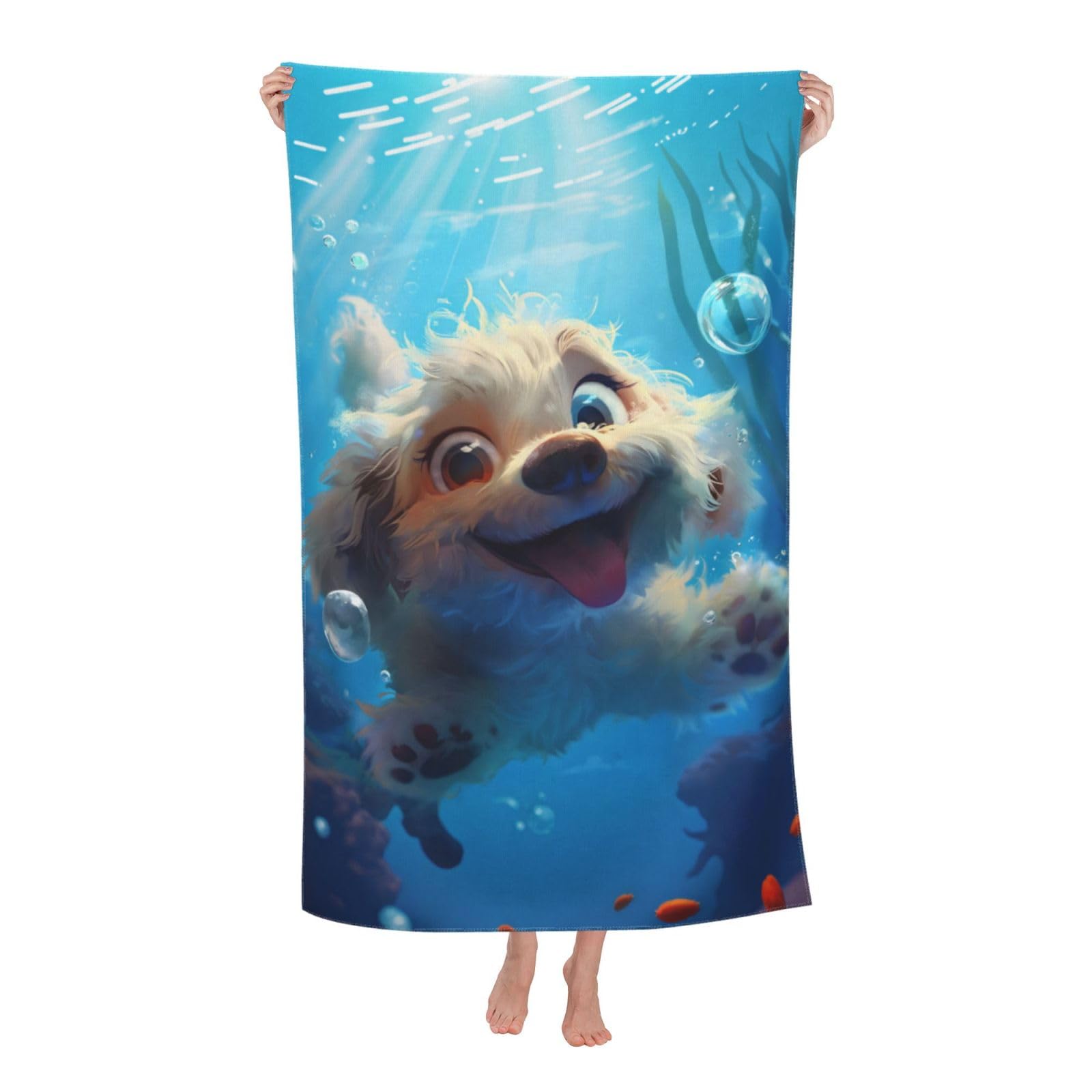 HLBSDM Underwater Pup Beach Towel 31inx51in Dog Sand Free Microfiber Bath Towel Ultra Soft Quick Dry Pool Towel Absorbent Towel Lightweight Towel for Swimming Bathroom Decor