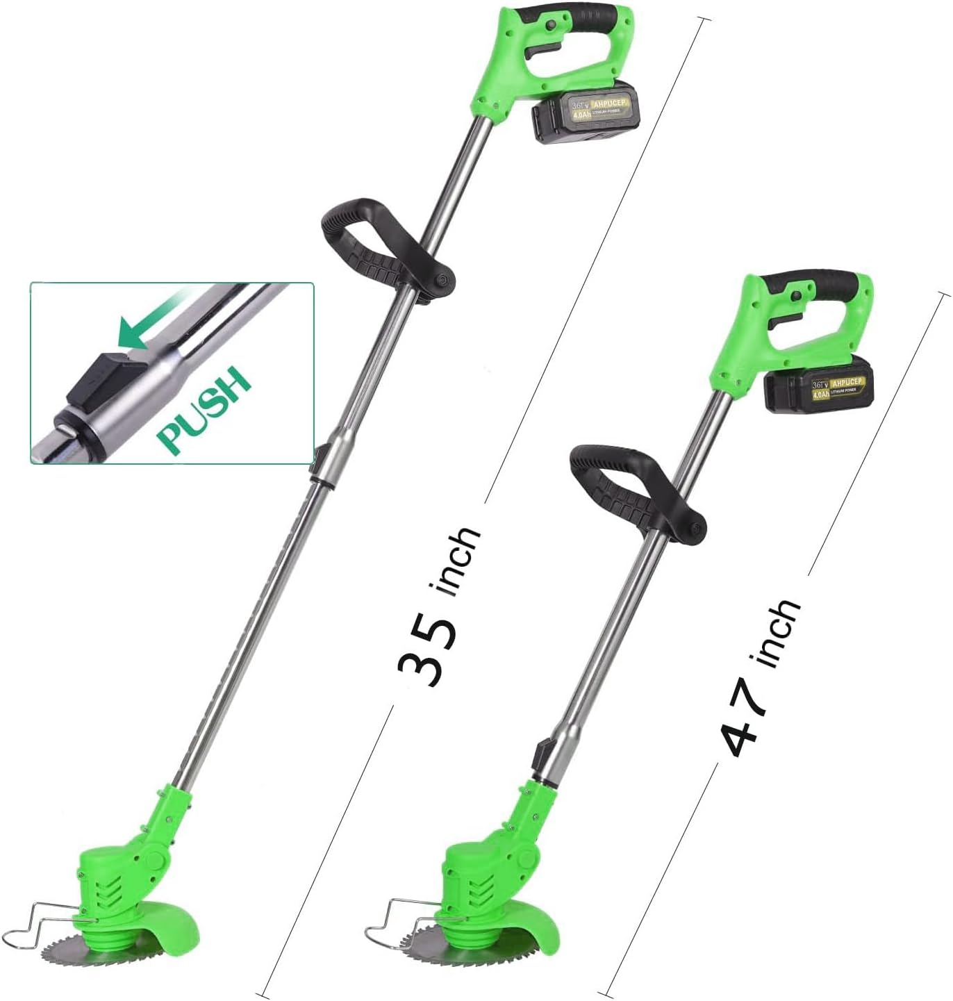 Electric Weed Wacker 21V String Trimmer,Cordless Trimmers with 4 Types Blades, 2 Li-ion Batteries, 1 Charger,Grass Cutter Used for Dense Weeds and Garden Yard Trimming (Green)