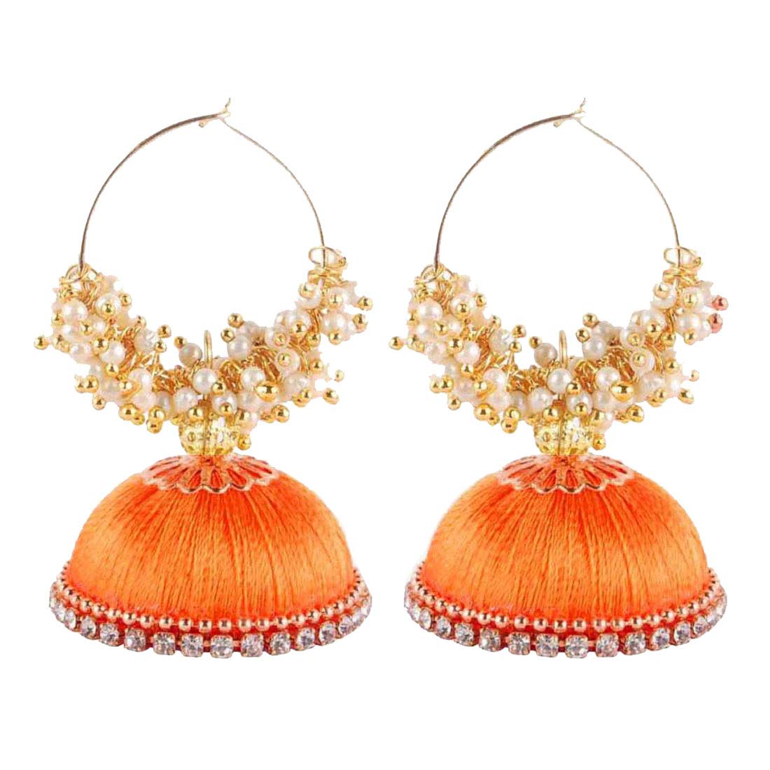 Tia Crafts Non-precious Metal & Silk Thread Brass and Pearl Jhumki Earrings for Women & Girls