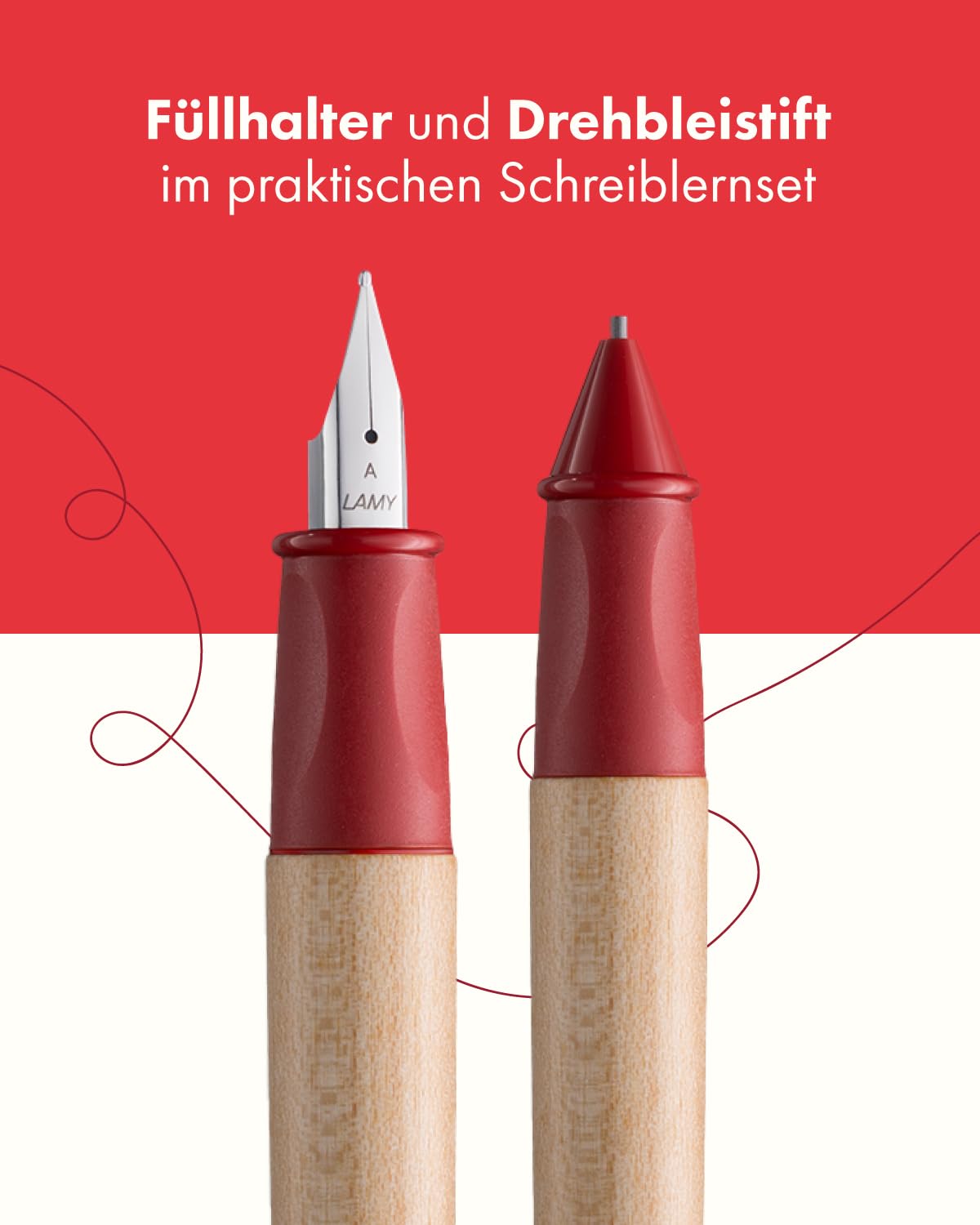 Lamy abc - Set per imparare a scrivere, in confezione regalo, 1 penna stilografica per bambini con penna per principianti e 1 matita, impugnatura antiscivolo, cappuccio e cubo in plastica