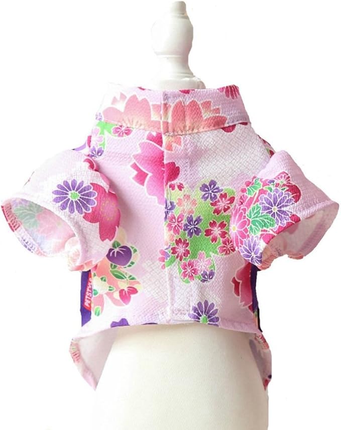 Kimono Japonés Floral para Perro Pequeño con Moño Blanco Talla XS miniatura 2