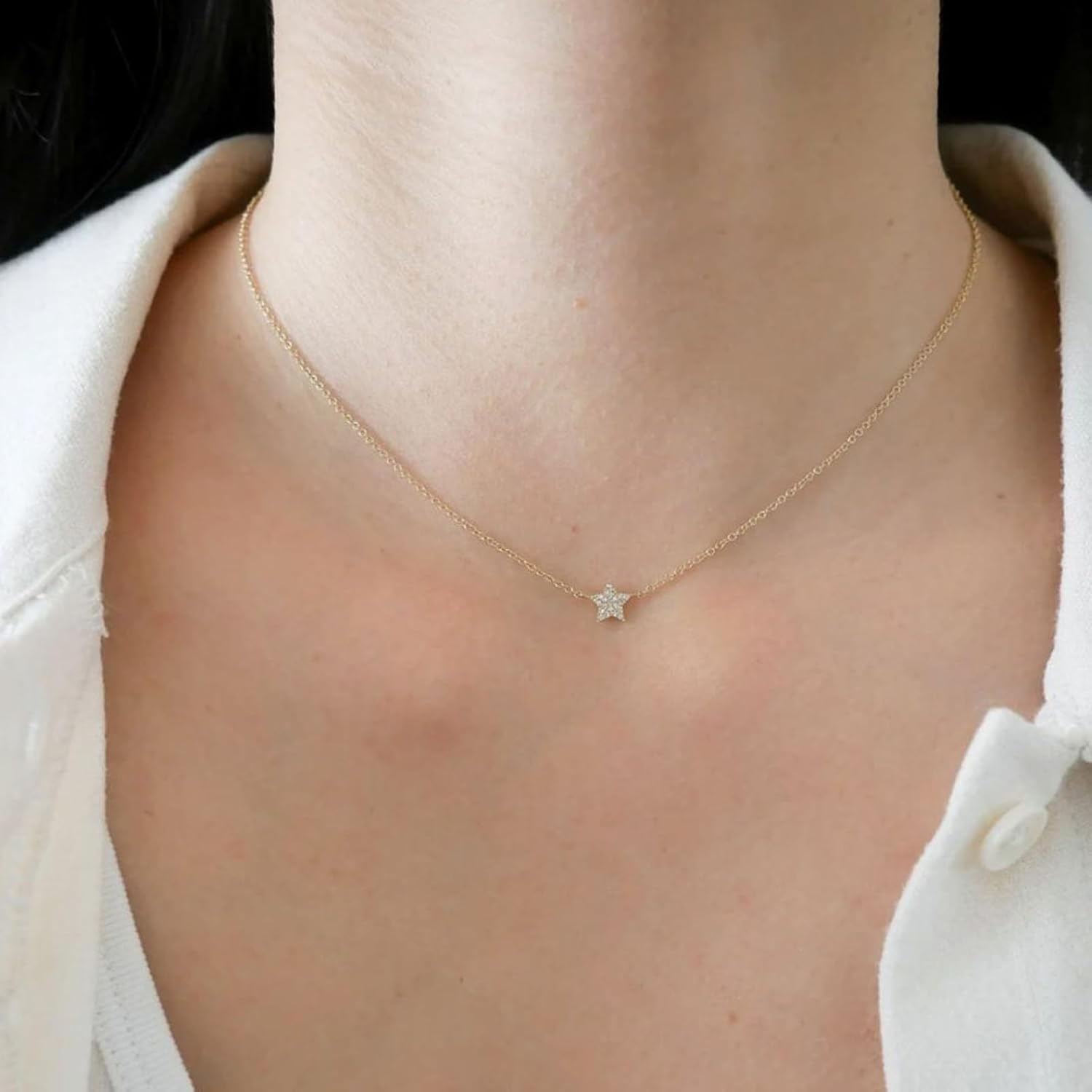 STONEFANS Diamond Necklaces for Women - Cute Pendant Plated Dainty Chain 14K Gold Star Necklace Trendy Prom Wedding Star Jewelry Bridesmaid Gifts - Image 5