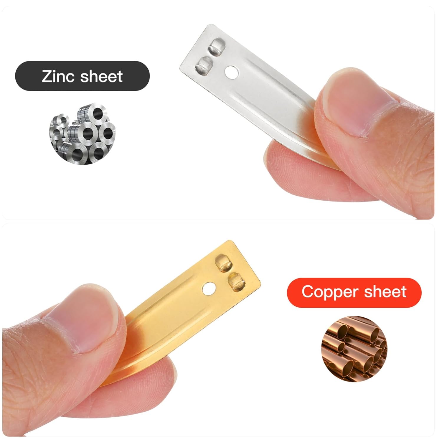 Angoily Copper and Zinc, 450 pcs Copper Zinc Anode Sheet Electrolysis for Science Experiments, Battery Projects, and Educational Use, Fruit Battery Experiment Supplies