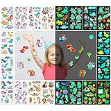 350pcs+ (30 sheets) Glow In The Dark Temporary Tattoos for Kids, Waterproof Luminous Fake Tattoo Sticker Mixed Style With Dinosaur Unicorn Mermaid Space Sea Animals for Girls and Boys