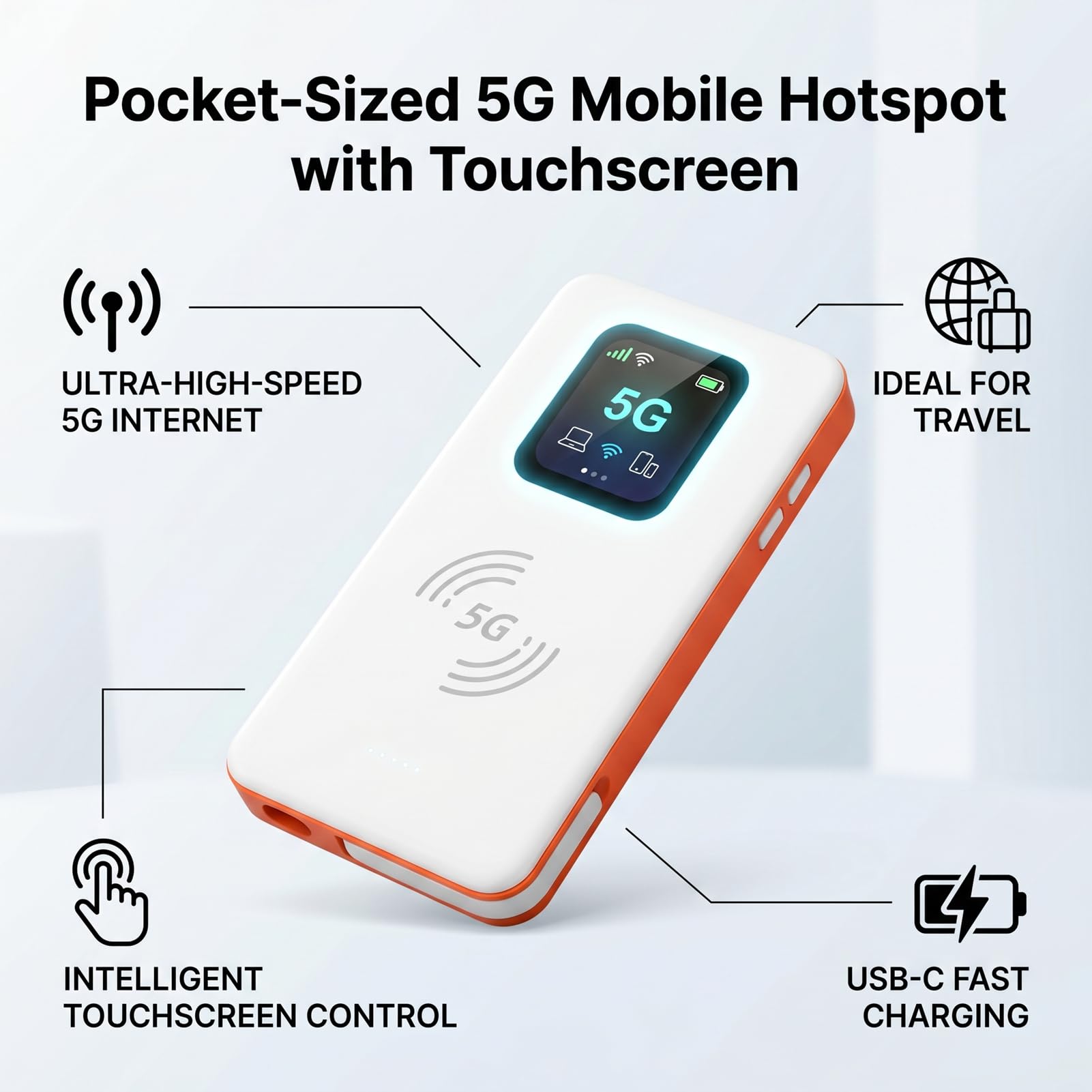 Router da Viaggio Portatile con Scheda SIM Hotspot Mobile 5G di Tipo C a Ricarica Rapida con Touchscreen per Lavoro Domestico all'aperto