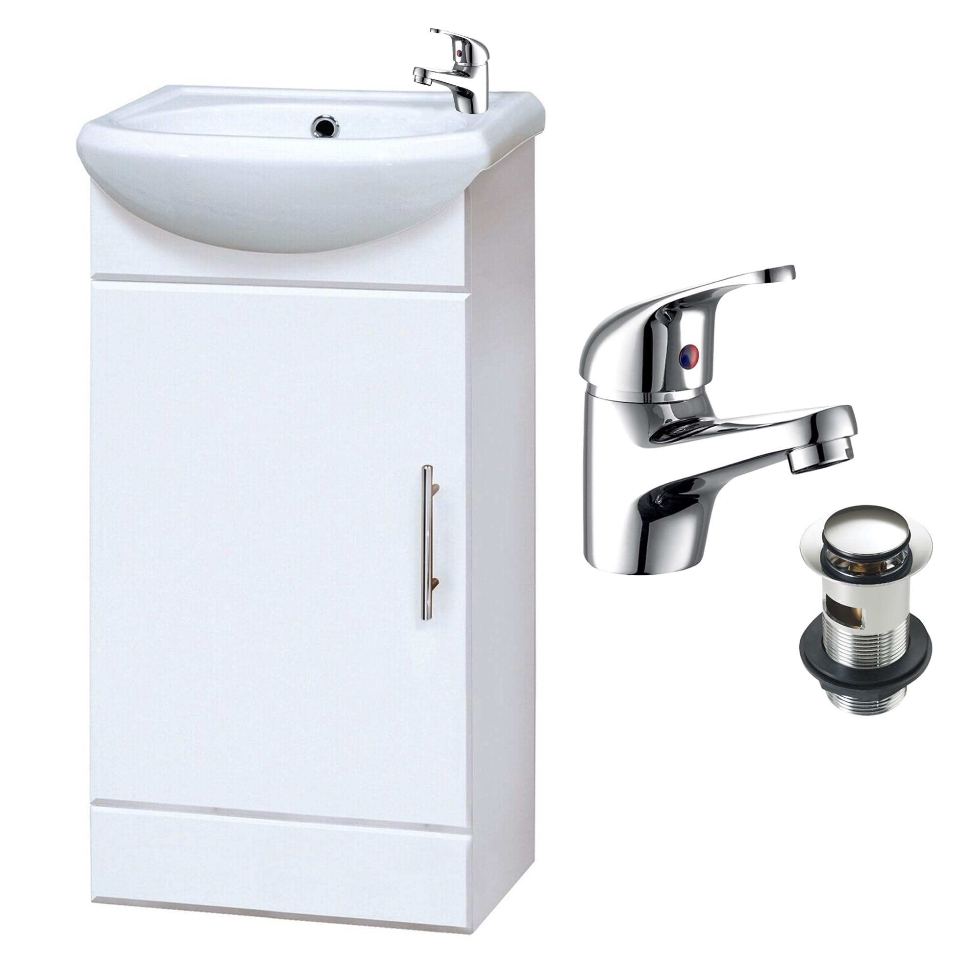 FNX Bathrooms Gloss White 420mm Compact Freestanding Vanity Unit With BasinTap & WasteIdeal For Cloakrooms from B&Q