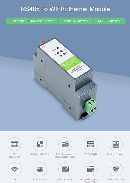 Convertitore da RS485 a WIFI/Ethernet, Modbus MQTT Gateway, RS485 Server Seriale, con RS485, WIFI ed Ethernet Porte, Supporto RS485 a WIFI, RS485 a Ethernet, Ethernet a WIFI, ecc. - 3