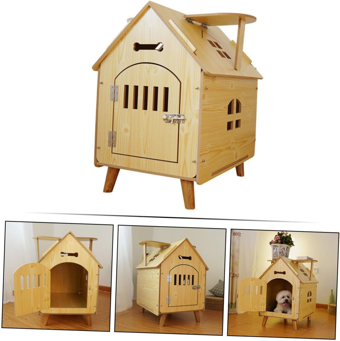 Wooden Dog House Outdoor Kennel Medium Size Log Cabin Style Pet Shelter Garden Dog Nest for Indoor and Outdoor Use