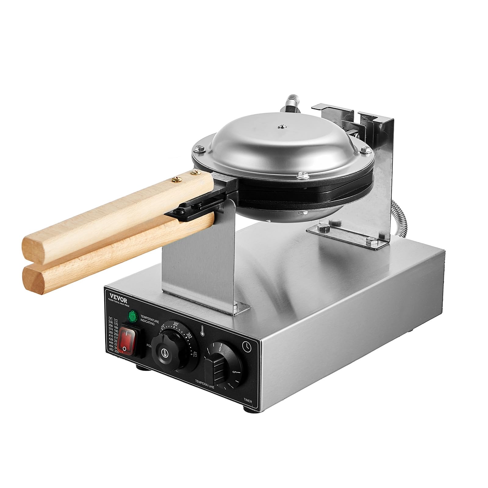 VEVOR Gaufrier Commercial 1400 W, Appareil à Gaufre à Bulles, en Acier Inoxydable, Antiadhésif, Rotatif à 180 °, avec Contrôle de la Température et du Temps, pour Restaurant Boulangerie, Snack-bar