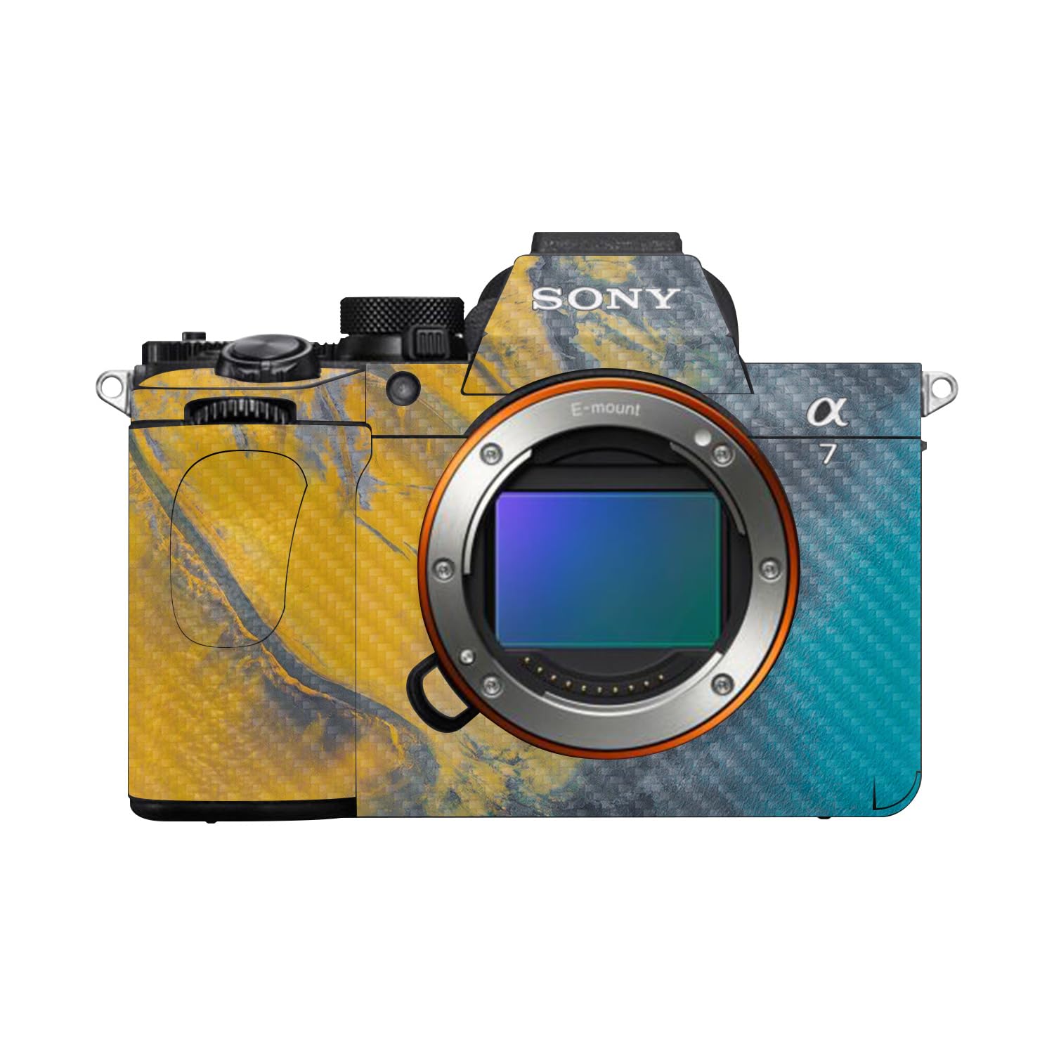 Carbon Fiber Camera Skin Compatible with Sony Alpha A7 Mark V (2025) - Yellow Spill - Premium 3M Vinyl Protective Wrap Decal Cover - Easy to Apply | Crafted in the USA by MightySkins