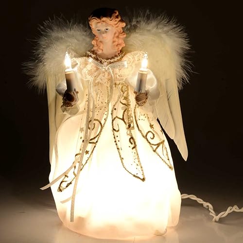 Miniatura 3 de Kurt Adler - Árbol de ángel color marfil y dorado (10 luces, 9 pulgadas)