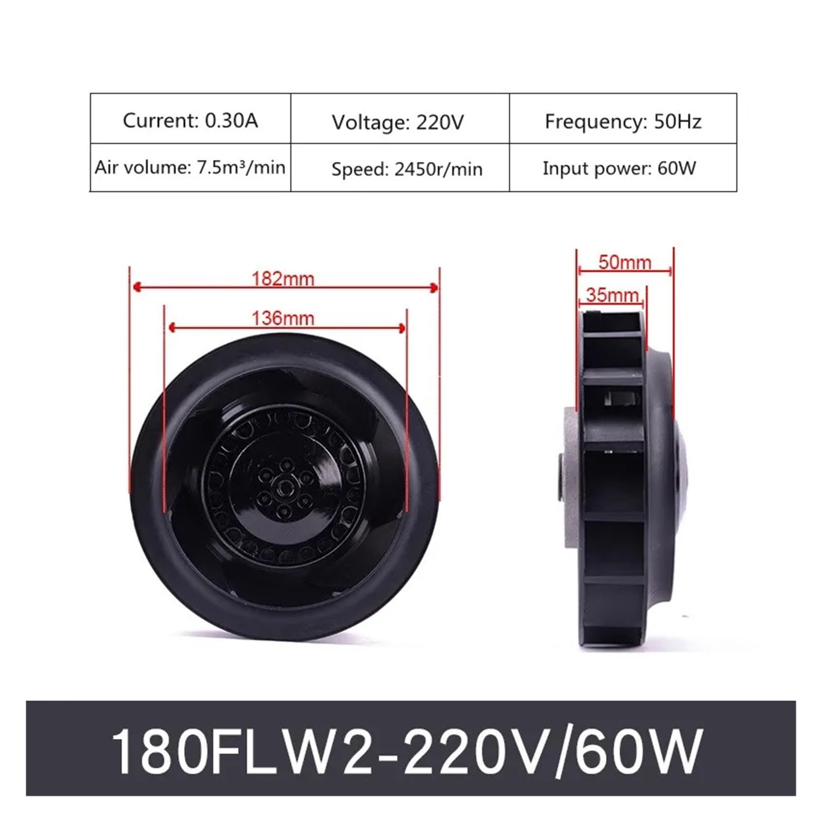 Wentylator odśrodkowy FLW2 (180FLW2-60W) 220 V 133/175/180/190/220