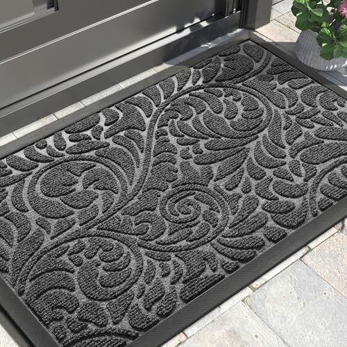 Yimobra Door Mat Outside Entrance, Heavy Duty Non-Slip Outdoor Mats for Front Door, All-Weather Waterproof Sturdy Doormat, Low Pile Entry Mat Indoor for Garage and Patio, Easy Clean, 29.5x17, Grey