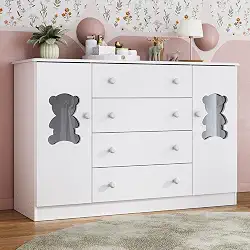 Cômoda Infantil Teddy Multimóveis Mp4490 Branco 125cm com 2 Portas de Vidro e 4 Gavetas