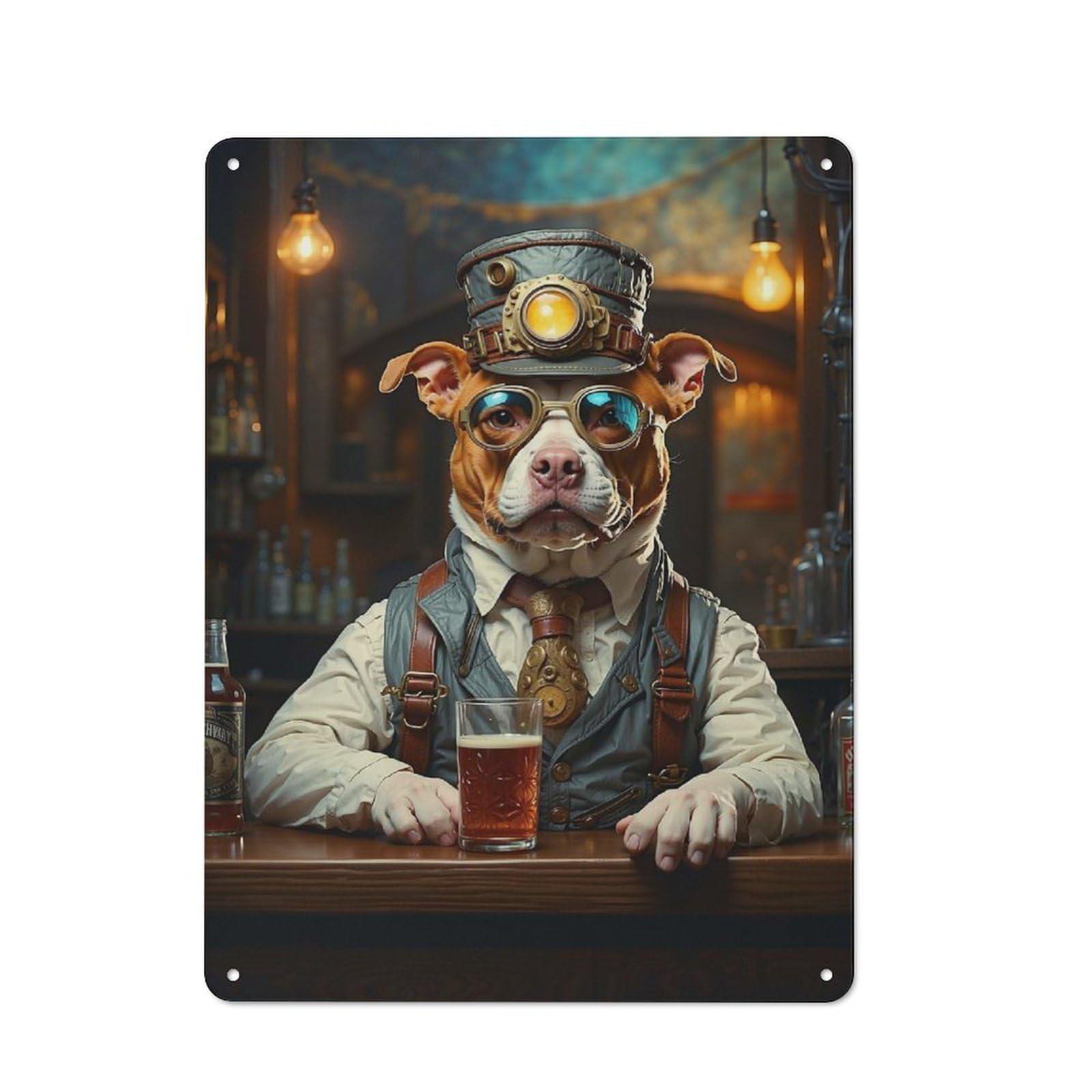 Junmoney Steampunk Beer Pitbull 2 Metal Wall Sign 40X30cm Featuring For Garage Or Workshop, For Vintage Wall Decor Fans, For Metal Sign Collectors