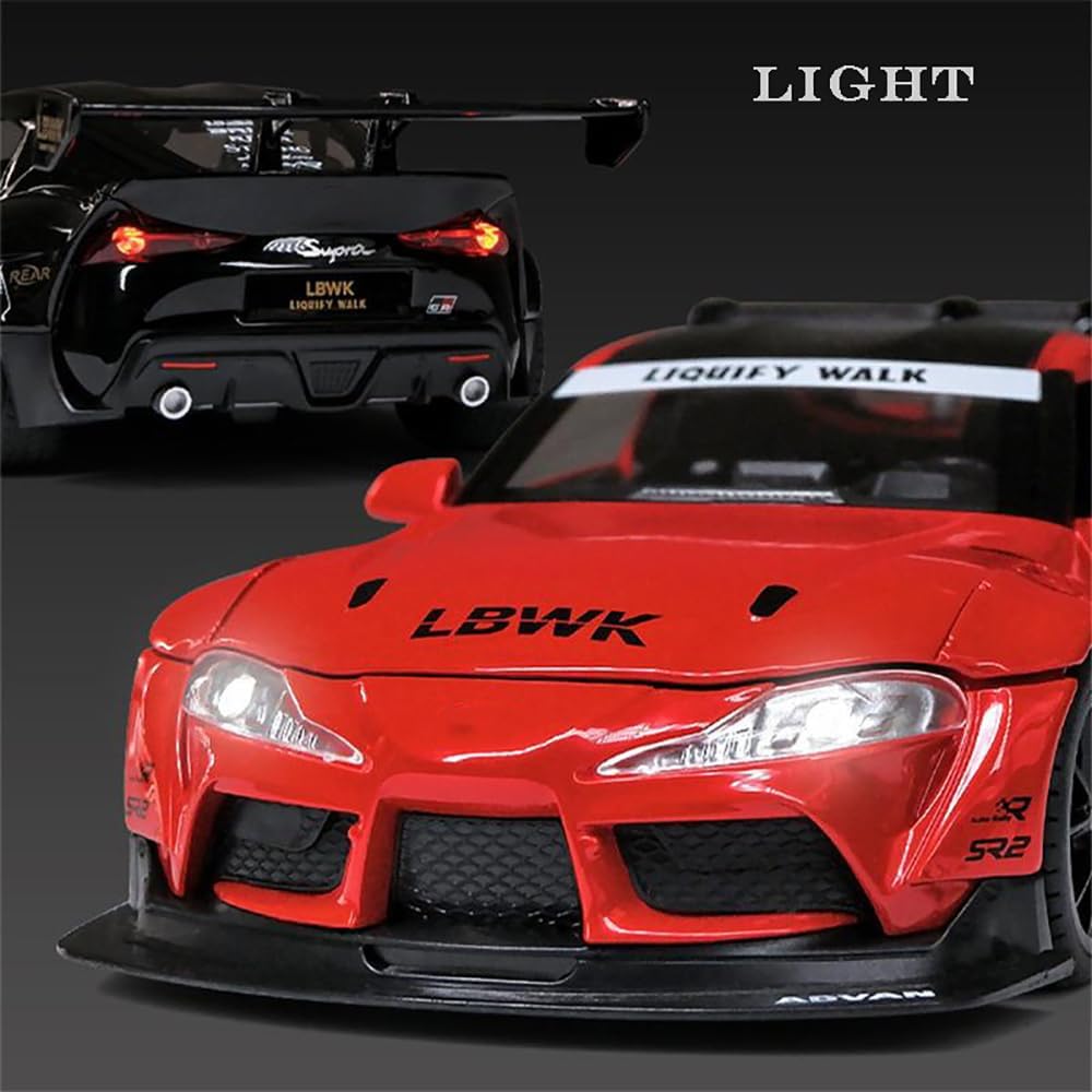 FUNABLO 1/22 Scale Toyota Supra GR LBWK Diecast Metal Model Car, Pull Back Toy Car with Openable Doors, Light & Music, Big Size Alloy Car Toy for Kids Boys, Best Gift Toy Vehicle (red) 2