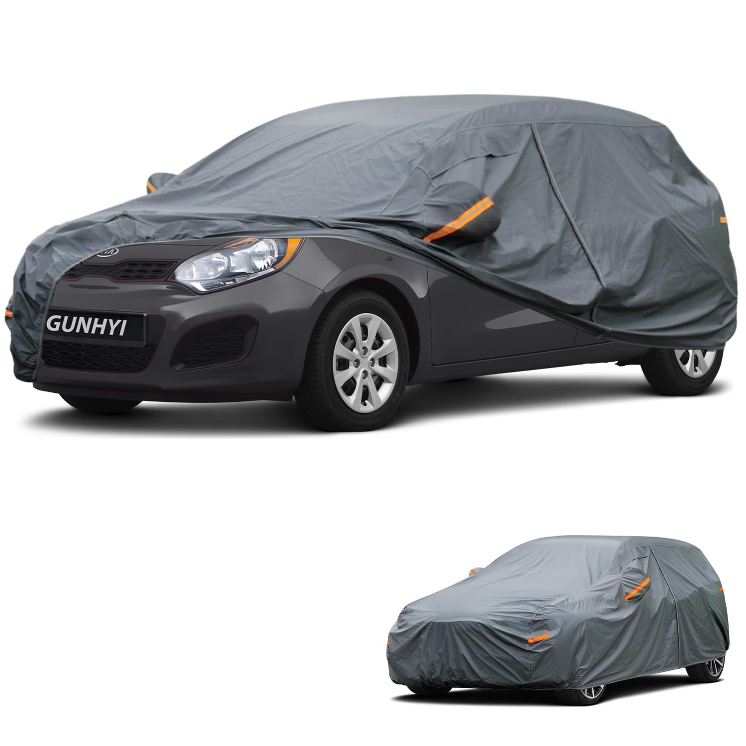 GUNHYI Premium Car Cover Custom Fit Kia Rio Hatchback, 16 Layers Heavy Duty Car Cover Waterproof All Weather with Zipper Door for Sun Rain Snow Dust Uv Protection
