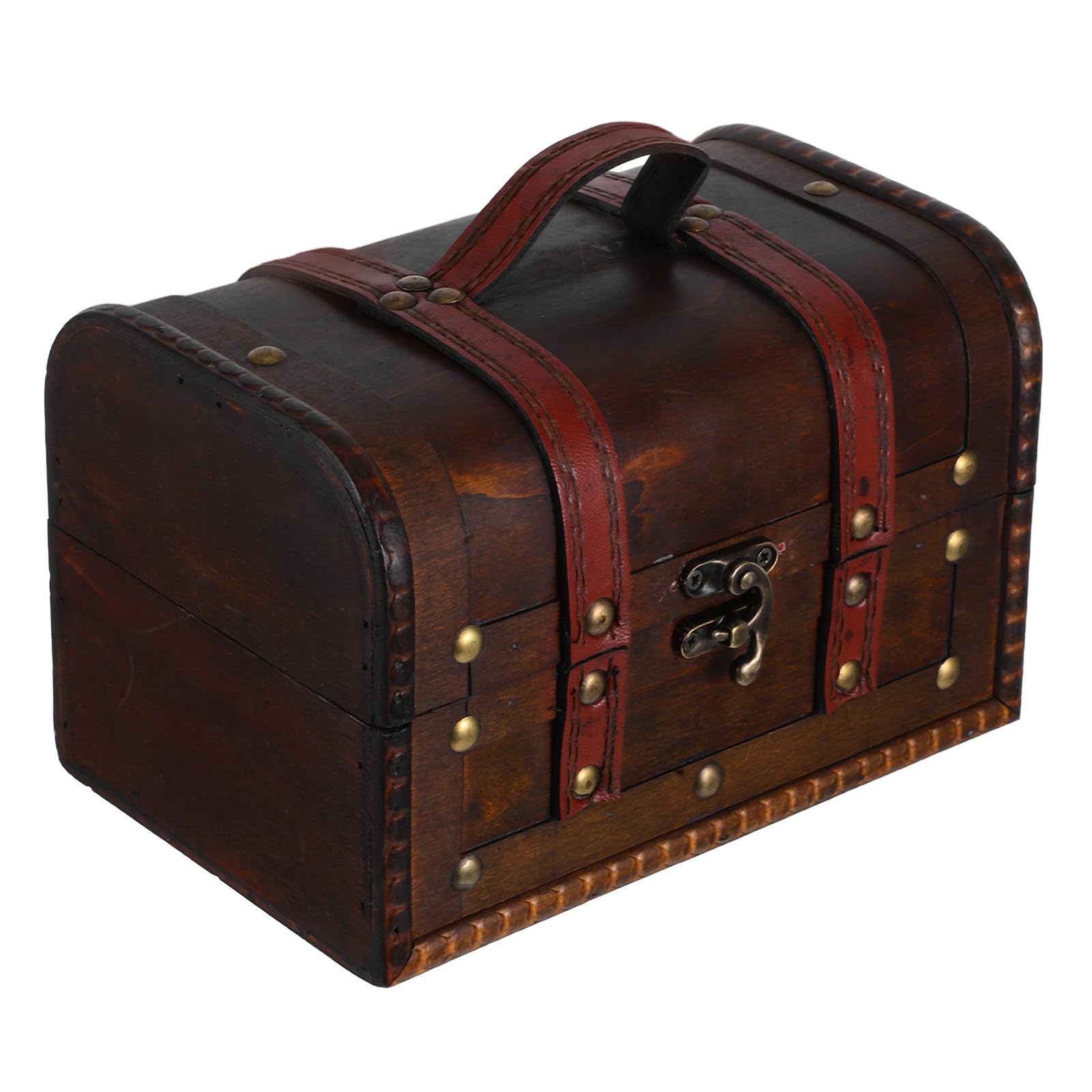 Coffre de Rangement Boîte Décorative Rectangulaire Pirate Vintage en Bois Serrure Robuste Faite Main pour Chambre ou Escape Room